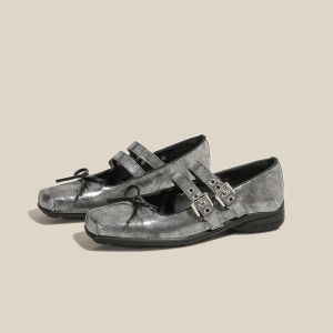 รองเท้าบัลเลต์ Mary Janes หนังแท้สไตล์ย้อนยุคสำหรับผู้หญิง Openyy รองเท้าบัลเลต์ทรงสี่เหลี่ยม รองเท้าส้นแบนแบบสวมสบาย