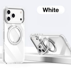 Sanptoch 360° Rotatable Magnetic Stand Phone Case For iPhone 17 16 15 14 13 Pro Max Soft TPU Edge + Hard Acylic Clear Cover For iPhone 17 Air 16 15 14 Plus Military Protection Casing with Mag Alloy Holder