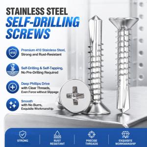 50Pcs M4.2 Stainless Steel Self-tapping Screw Large Round Flat Head Self Drilling Screw Fastener For Wood Sheet Metal Repair