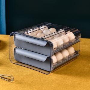 【🇸🇬 Local Seller】Double layers drawer 32pcs egg refrigerator organizer bin kitchen accessories fridge storage container eggs rack holder