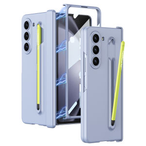 Ultra-Thin Folding Shockproof Case For Samsung Galaxy Z Fold 5 Fold5 Case 360 Full Protection Candy Color Hard Cover For Samsung Z Fold5 Case With S-Pen Pen Slot With Pen Stand Z Fold5 Case With Hinge Protection Tempered Glass Protective Film For ZFold5