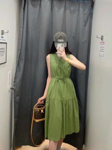 ชุดเดรสยาวแขนกุดผ้าฝ้ายสไตล์เกาหลีฤดูใบไม้ผลิและฤดูร้อน กระโปรงทรงเอเข้ารูป กระโปรงสั้น ชุดเดรสผู้หญิง ชุดเดรสยาว