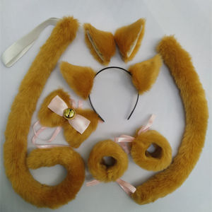 Bờm Nơ Đeo Cổ Đuôi Tai Mèo Màu Vàng Cam Bờm Phụ Kiện Tóc Thủ Công Cosplay Bờm Kẹp Tóc Đuôi Thú Tai Sói