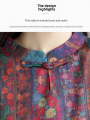 Retro Floral Cotton Linen Shirt Women's Loose Slimming Stand Collar Button up mid Length Summer Top Ethnic Style Loose Fit. 