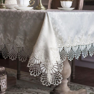 Beige European-Style Rectangular Tablecloth Coffee Table Cloth TV Cabinet Cover Lace Fabric Craft Chair Cover Cushion