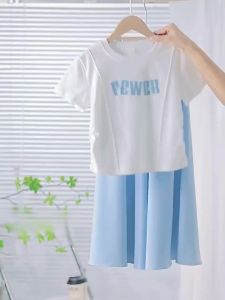 2pcs Girls Suit for Kids 7-16 Years Old Summer Terno Outfits for Teens Girl Short Sleeves T-Shirts and Ice Silk Pants Teenage Clothes Set Korean Wide Leg Pants Suits Girls Leisure Sports Suit New Style Korean