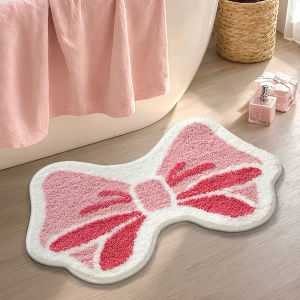 Skin-friendly Fast-drying Velvet Butterfly Knot Bathroom Anti-slip Foot Mat Bathroom Entrance Carpet Home Use Rug