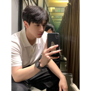 British Yuppie Mens Clothing 320G Heavy Weight Polo Shirt Shoulder Silm Short Sleeve Mens Japanese-Style Retro Collar T-Shirt