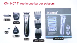 Kemei Men 3 in 1 Hair Clipper Multifunctional Hair Trimmer Rechargeable Electric Beard Nose Ear Shaver Professional Waterproof Wireless Razor Beard Hair Shaver KM-1407