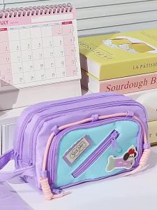 Canvas Pencil Case Front Window Design Large Capacity Pencil Bag Stationery Pouch For Girls Daily School Learning Storage