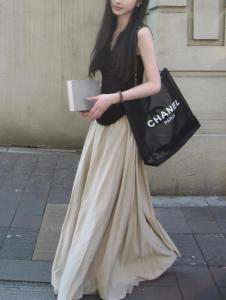 กระโปรงทรงเอเอวสูง ทรงหลวม สำหรับผู้หญิง ช่วงฤดูร้อน สีน้ำตาลอ่อน ทรง A-line ทรงยาวปานกลาง สไตล์เกาหลี