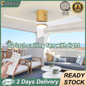 Gogeous white 52inch ceiling fan with light big size 6 gear wind ceiling fan with lights and remote 3 blades ceiling fan