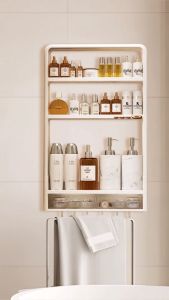 ชั้นนวางของห้องน้ำติดผนัง ห้องครัวชั้นติดผนังไม่ต้องเจาะรูกำแพง ชั้นวางเครื่องสำอางติดผนังได้ ชั้นอเนกประสงค์