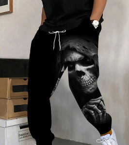 2026 Hot Selling Fashion Gothic Skull Style Pattern Mens Casual 3D Printed Loose Winter Outdoor Sports Pants Large Size