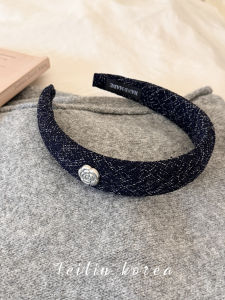 Retro Camellia Gingham Fabric Hairband Black High Forehead Womens Styling Hair Clip Korean Style Fresh out Fashion Accessories