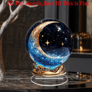 Bohemian Style Crystal Ball 2D Flat Acrylic Figurine Home Office Cafe Room Studio Display Case Table Ornament Desktop Decor Kit