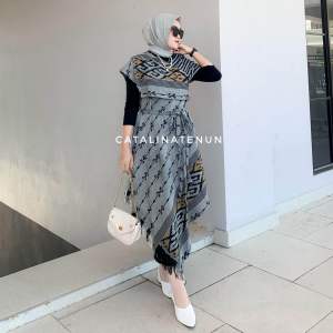 (READY STOCK) SET BAJU COUPLE TENUN BAJU KONDANGAN DRESS VESYA GREY By CATALINATENUN