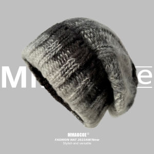 MMAOCOE | Striped Loose Big Head Size Face-slimming Warm Knit Hat