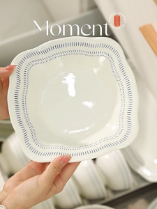 Mewah & Selamat Set Pinggan Mangkuk  dinner wedding microwave gift New Simple Blue Dashed Line Covered Pot Ceramic Tableware Set rice soup Bowls Plates  Dishes  High-Temperature Under-Glaze   Gift   Dining  Dinnerware set