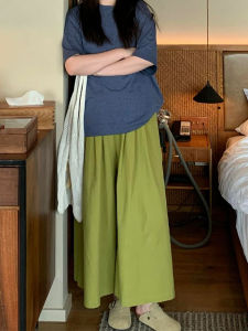 Green Yamamoto Cotton Linen Skirt Pants Women Summer plus Size Belly Cover Slim Wide Leg Casual Small Figure Nine Points Pants Skirt