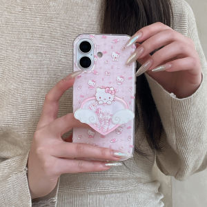 Sanrio | Pink KT Cat Wings With Bracket Phone Case for iPhone 17 Pro Max 16 Pro 15 Pro 14 Pro Max Luxury High-end Protective Back Cover