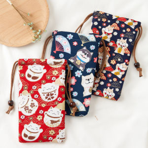 Large Size Floral Cotton Phone Bag Drawstring Storage Pouch for Huawei 15 Mobile Phones And Glasses Retro Style Womens Bag