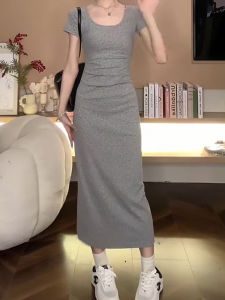 Y6Y | Elegant French Style Gray Summer Long Dress