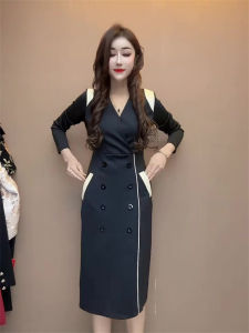 European Goods 2024 Spring New Arrival Elegant High-End Ol Dress Female V Neck Slimming Slim Fit Elegance Easiest for Match Straight Skirt