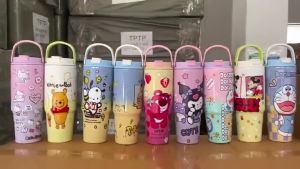 Sanrio Kawaii 890ml Melody Kuromi Cartoon Vacuum Insulated Tumbler With Handle Hot And Cold Thermo Flask 304 Stainless Steel
