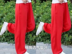 สีแดง Tai Chi ประสิทธิภาพและชุดฝึกซ้อมผ้าฝ้ายผ้าไหมสําหรับเด็กกางเกง Tai Chi สําหรับผู้ชายผู้หญิงเด็กผู้ใหญ่