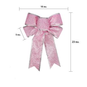 23*18 ซม.สีชมพูคริสต์มาสริบบิ้นกลิตเตอร์คริสต์มาสโบว์ต้นคริสต์มาสวันหยุดโบว์เครื่องประดับปาร์ตี้ที่บ้านปีใหม่ของขวัญ DIY ตกแต่ง