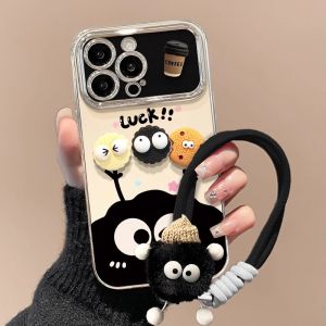MrHaHa Case For iphone 16 promax iphone 15 promax 15pro iPhone 16 15 14 13 12 11 Pro Max X XR Xs Max 8 7 6s Plus 3D DIY Cartoon Cute Cookie Doll With Chain Bracket Electroplated Large Window Lens Phone Case Protective Silicone Shockproof Soft Back Cover