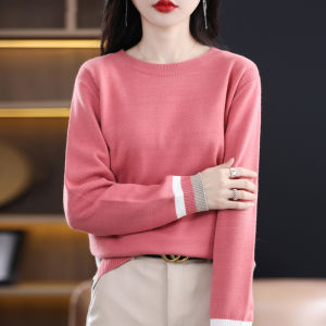 Slim Fit round Neck Knitted Wool Sweater Womens Fashionable Short Length Autumn Season Commute Style Long Sleeve Knitwear