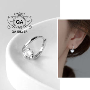 Khuyên tai bạc 925 tròn sóng xoắn chéo đính đá bông nữ S925 ?HOOP QA SILVER Earrings EA240901