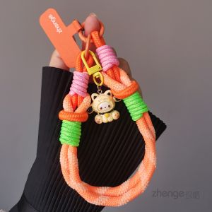 Creative Splicing Outdoor Travel Mobile Phone Lanyard Short Version Detachable Ring Key Shell Anti-Loss Chain Nylon Weaving Material
