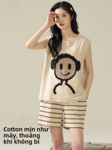 MiiOW | Pure Cotton Summer Womens Sleepwear Short Sleeve Vest Shorts Home Clothes Set Casual Simple Outerwear Comfortable Breathable