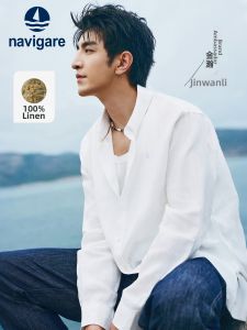 Navigare | Mens Linen Loose Long Sleeve Shirt White