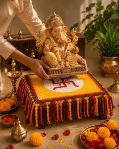 Decorative Chowki Aasan | 15×15 Inch | Pooja & Festival Decoration | Reusable
