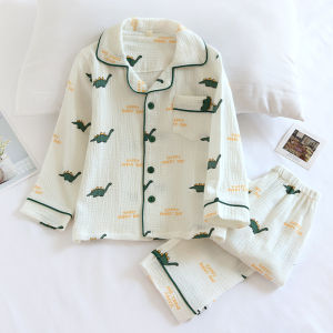 Childrens Summer Thin Cotton Pajamas Long Sleeve Shirt Style Home Clothes Cartoon Print Breathable Comfortable Sleepwear