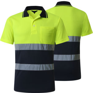 Hi Vis Safety Shirt for Men Short Sleeve Orange Navy Construction Work Shirts Reflective Safety Polo Shirt for Construction Men and Women