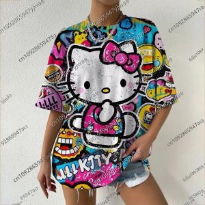 ฤดูร้อนผู้หญิงเสื้อยืด 3D แฟชั่น Hello Kitty พิมพ์ Harajuku T เสื้อขนาดใหญ่หญิง Tee เสื้อผ้าใหม่แขนสั้น O-คอด้านบน