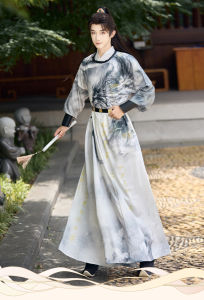 Original Hanfu Mens Tang Dynasty round Neck Casual Performance Clothing Qingyi Chenxing Youth Autumn Season Traditional Chinese Costume
