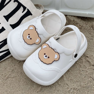Cute Bear Half Slippers Womens Summer Casual EVA Thick Bottom Beach Shoes Hole Hole Shoes Korean Style Flat Heel Daily Wear