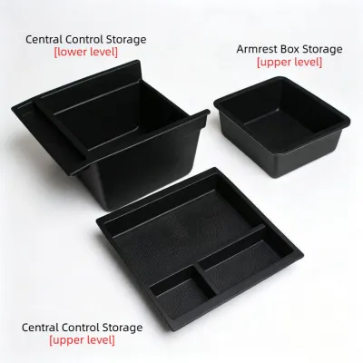 For Tesla Model Y YL Juniper 2025 2026 Center Console Dual-Layer Storage Box Armrest Front Rear Upper Organizer Tray Layer Slide