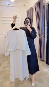 Fiar fashion Dress Dakota midi salur vest korean style Casual Formal Nyaman Putih Pink Panjang Hitam Coklat