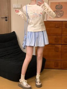 Váy Ngắn Chữ a Màu Xanh Lam Cạp Cao Cho Nữ Mùa Hè Mới Về Phong Cách Ngọt Ngào Váy Ngắn Cho Thanh Thiếu Niên Váy Chữ a