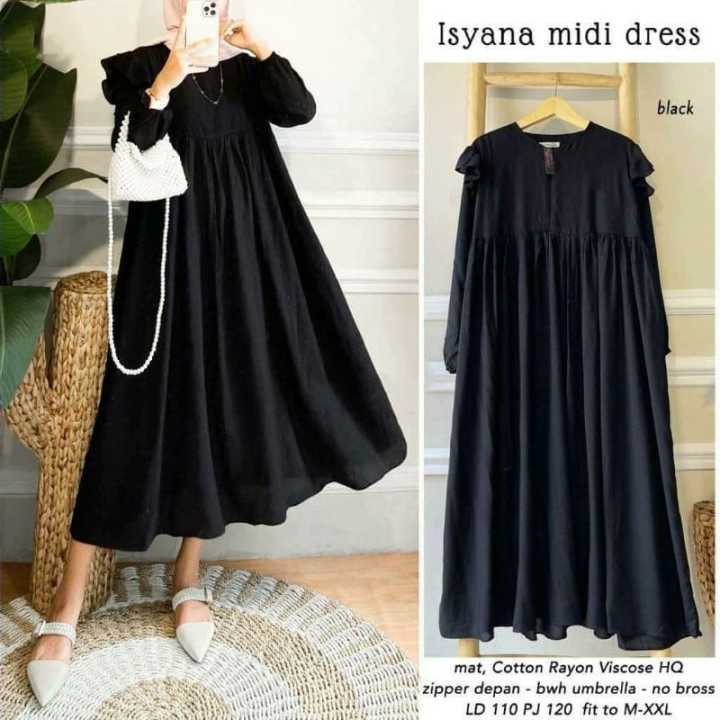 Gamis Hitam Polos Bahan Adem Jatuh Gamis Simpel Modern Elegan Mewah Isyana Midi  Dress Gamis Remaja Muslim Polos Hitam | Lazada Indonesia