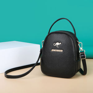 Fashionable Tri-layer Shoulder Bag Handbag Crossbody Phone Coin Key Pouch Soft Polyester Lining Leisure round Shape Bag