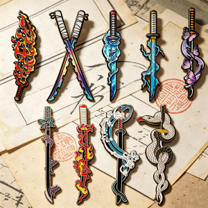 Bandai | 9pcs Nichirin Sword Enamel Pins Set Japanese Samurai Blade Badge Accessories for Backpack Collectible Gift for Manga Fans
