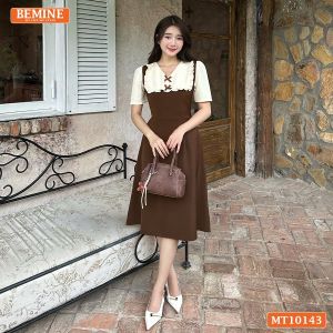 Đầm thiết kế BEMINE cổ tim phối viền bèo dáng chữ A phù hợp đi làm-MT10143